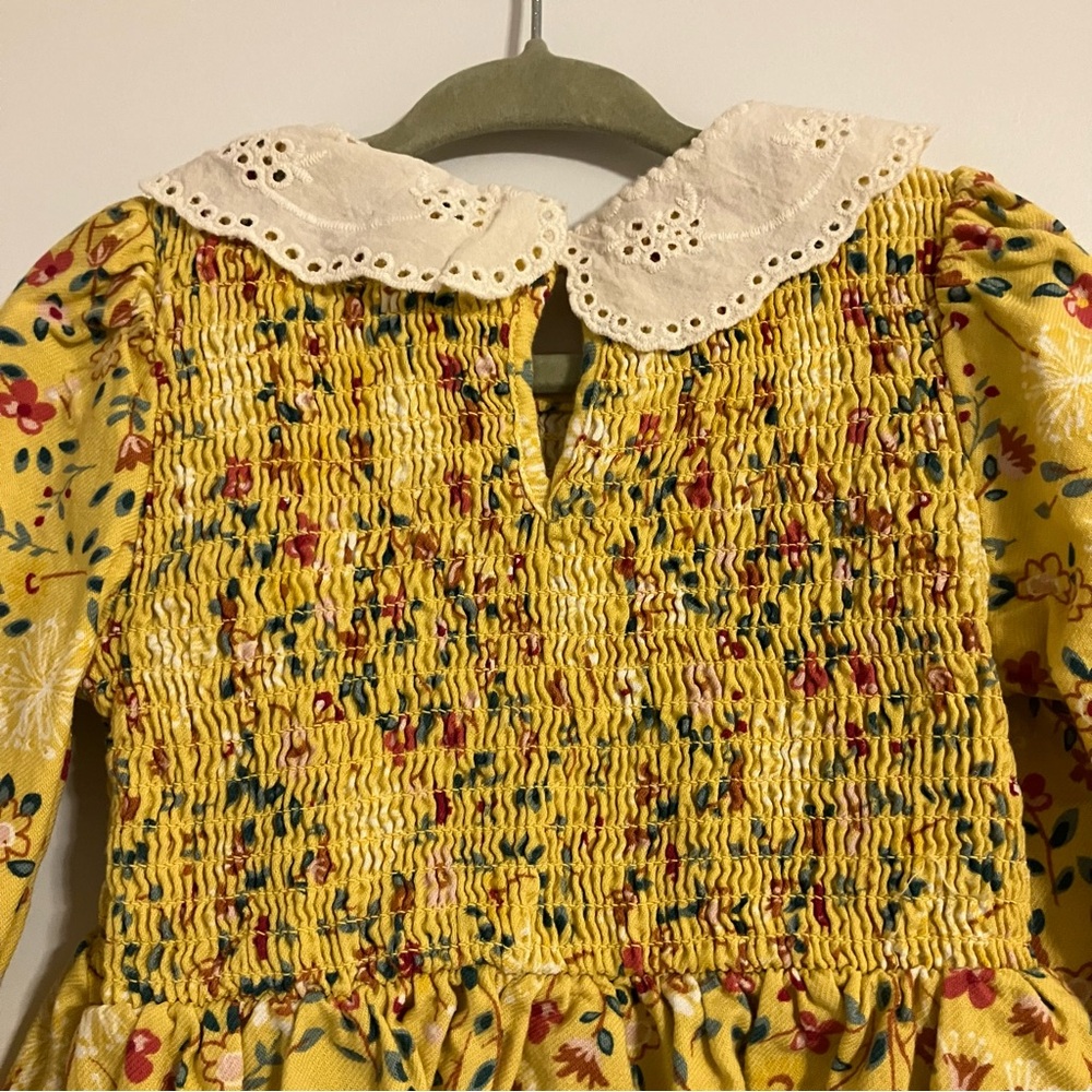 Wonder Nation girls 3T long-sleeve smocked floral dress white Peter Pan collar - Picture 6 of 9
